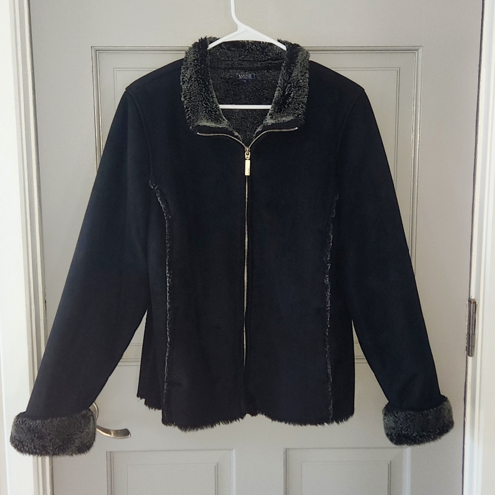 Maine Black Faux Suede Plush Lined Jacket Sz. 16